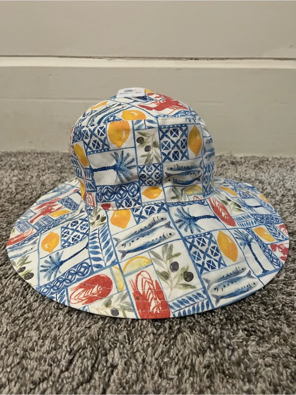 Haute Hippie Tile-Print Wide Brim Reversible Sun Hat (unisex)